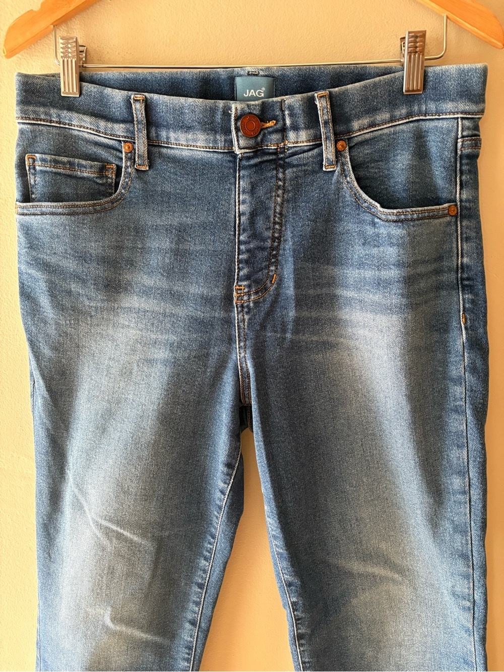Jag Jeans Valentina Straight Crop Pull On High Rise Raw Hem Blue jeans, Sz 8. - Picture 2 of 12